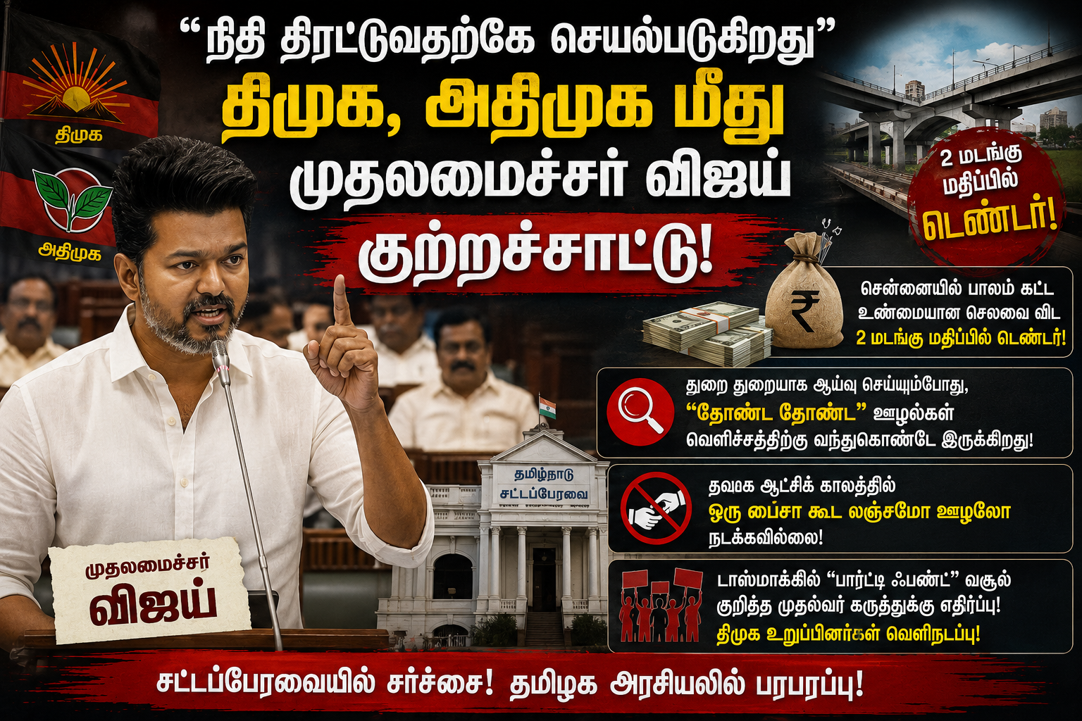 முதலமைச்சர் விஜய் சட்டப்பேரவையில் திமுக அதிமுக மீது குற்றச்சாட்டு, ஜூலை 2026