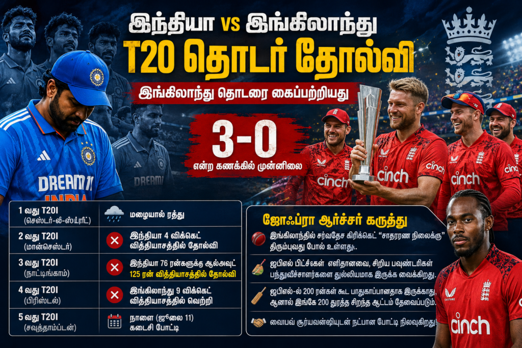 இந்தியா vs இங்கிலாந்து T20 தொடர் தோல்வி & ஜோஃப்ரா ஆர்ச்சர் கருத்து