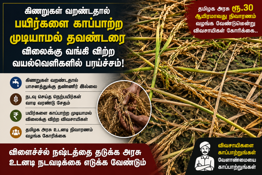 திருவண்ணாமலையில் கிணறுகள் வறண்டதால் விவசாயிகள் அவதி: தண்ணீரை விலைக்கு வாங்கும் நிலை, ஏக்கருக்கு ரூ.30,000 நிவாரணம் கோரிக்கை