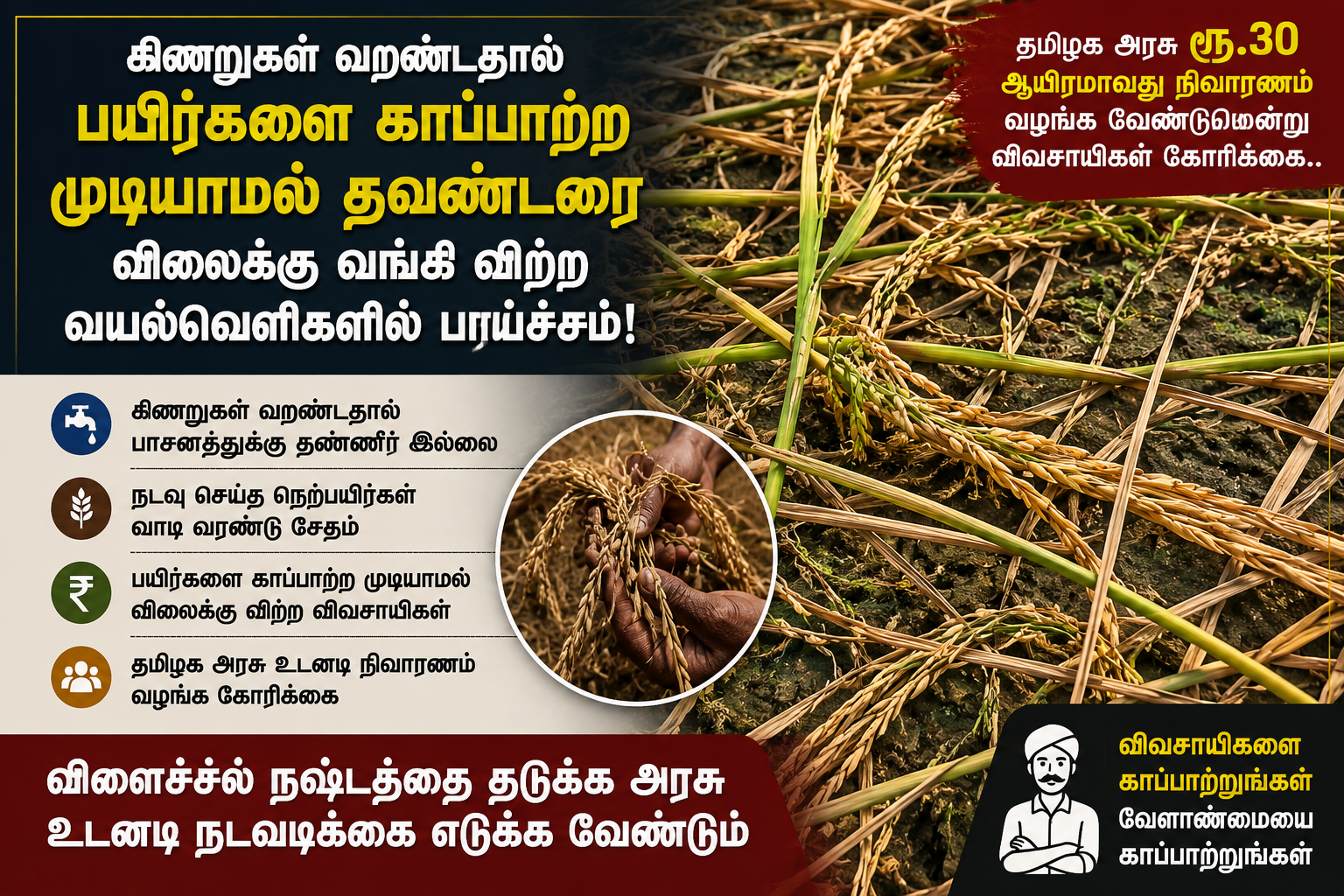 திருவண்ணாமலையில் கிணறுகள் வறண்டதால் விவசாயிகள் அவதி: தண்ணீரை விலைக்கு வாங்கும் நிலை, ஏக்கருக்கு ரூ.30,000 நிவாரணம் கோரிக்கை