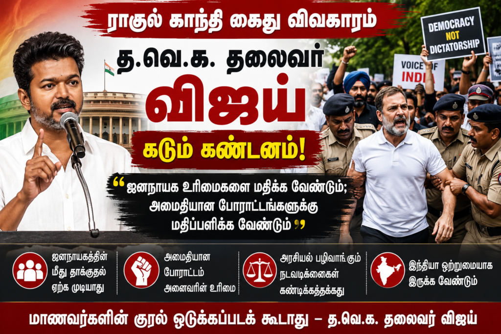 ராகுல் காந்தி தடுப்புக்காவலில் — NEET போராட்டம் தொடர்பாக TVK கண்டனம்