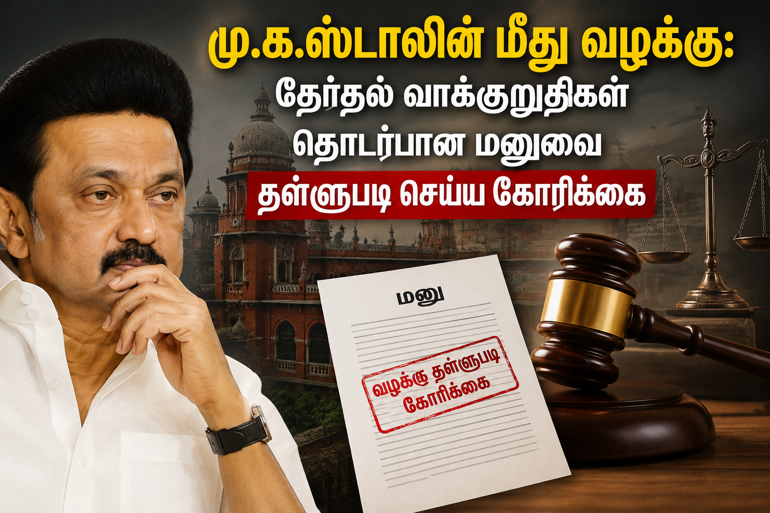 மு.க.ஸ்டாலின் மீது வழக்கு: தேர்தல் வாக்குறுதிகள் தொடர்பான மனுவை தள்ளுபடி செய்ய கோரிக்கை