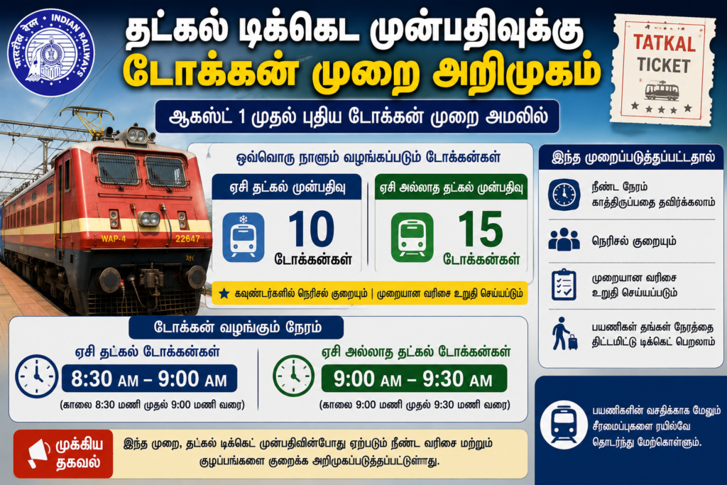 தட்கல் டிக்கெட் முன்பதிவுக்கு டோக்கன் முறை