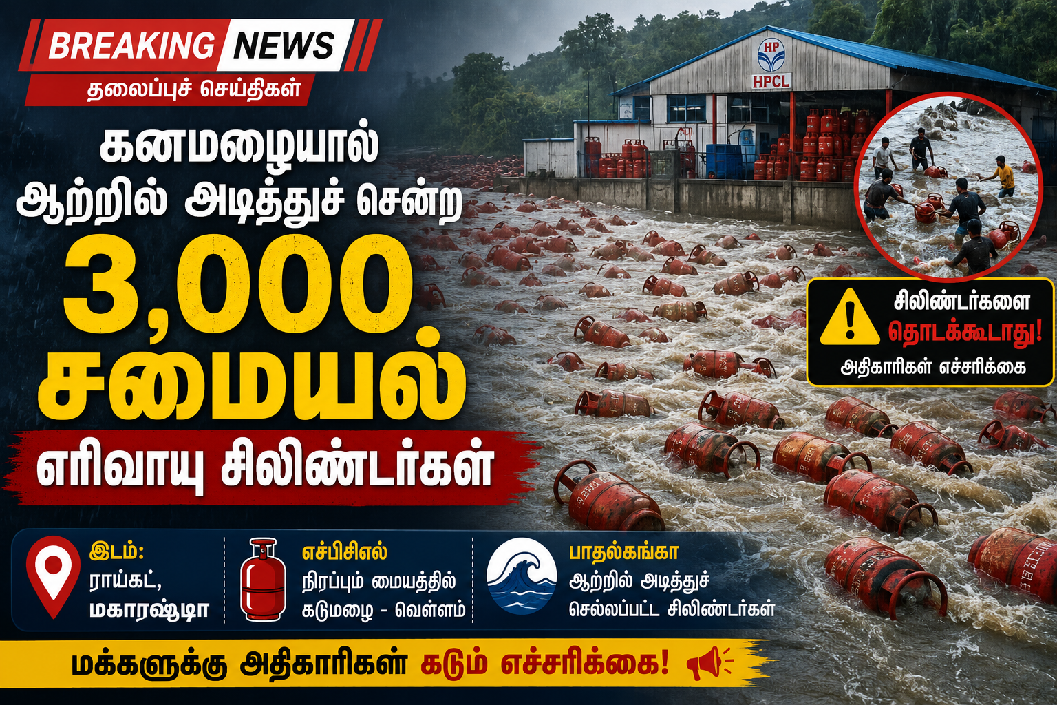 பாதல்கங்கா ஆற்றில் மிதக்கும் எல்பிஜி சிலிண்டர்கள், ராய்கட், ஜூலை 2026