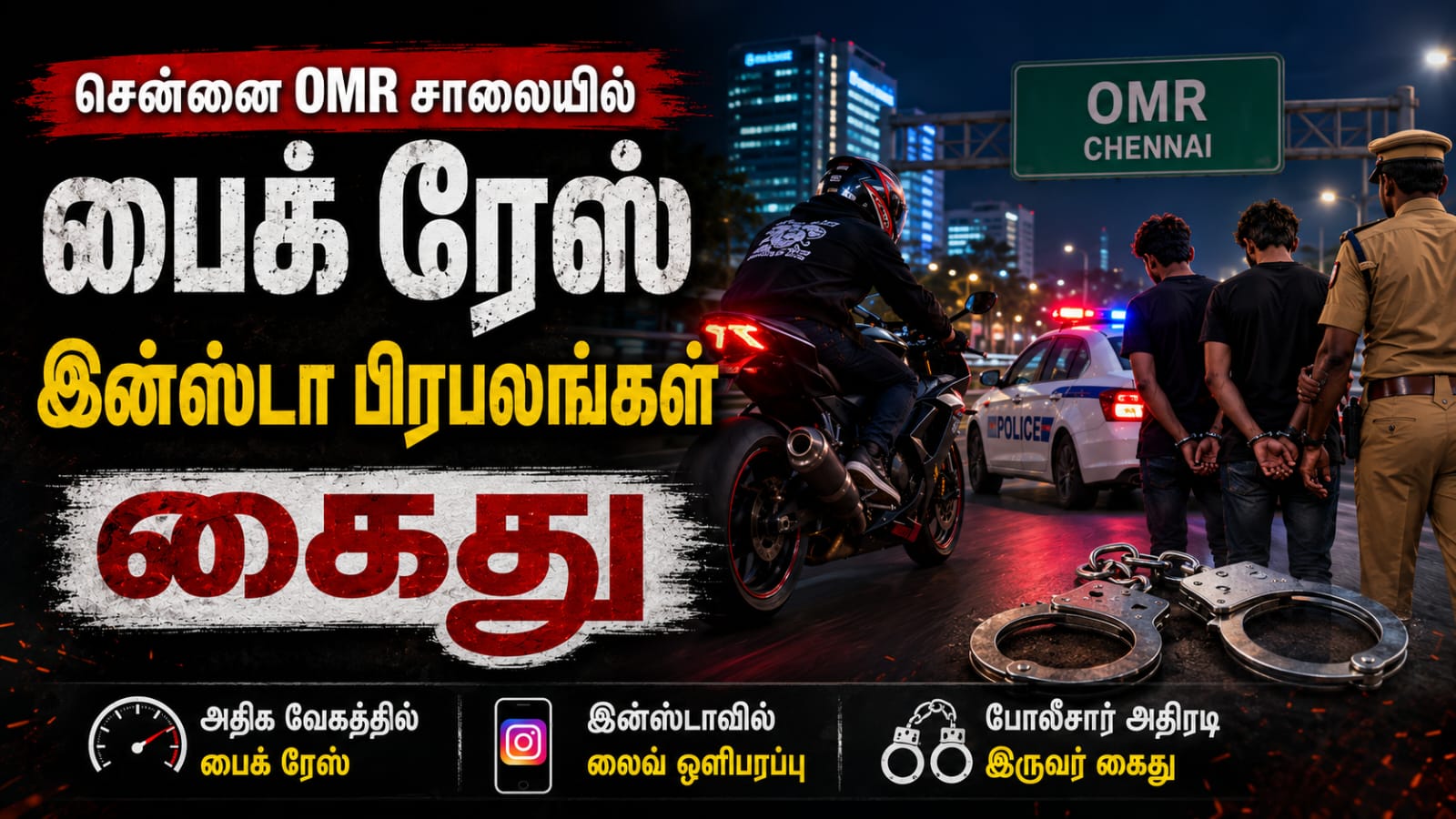 சென்னை OMR சாலையில் பைக் ரேஸ் — இன்ஸ்டா பிரபலங்கள் கைது