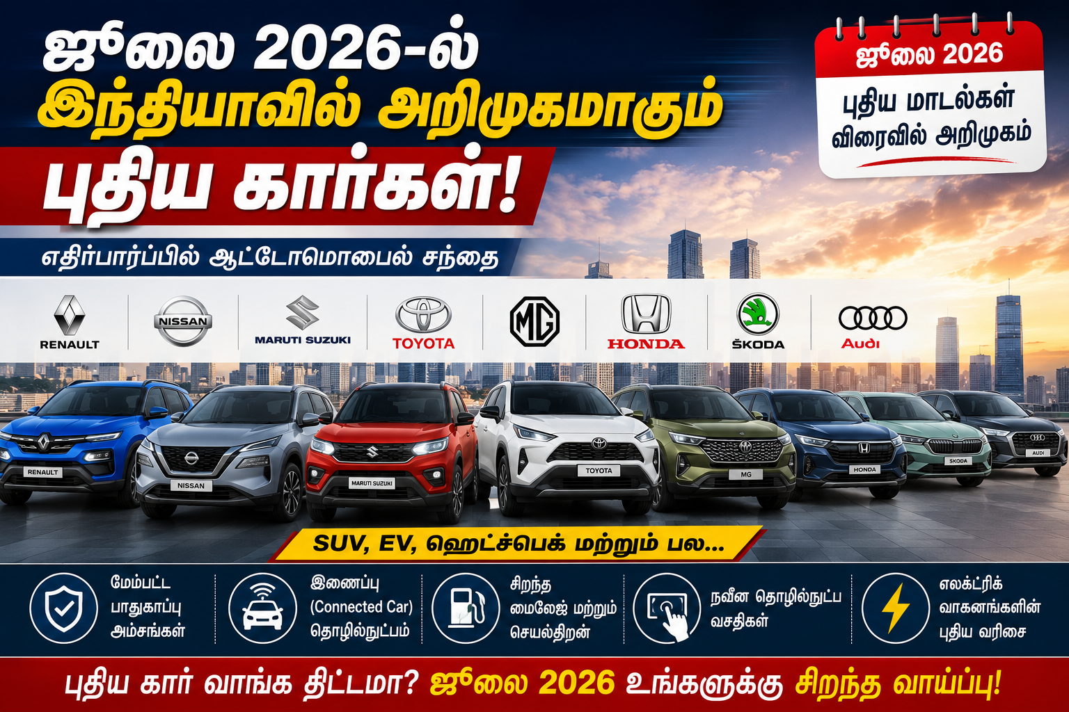 ஜூலை 2026-ல் இந்தியாவில் அறிமுகமாகும் புதிய கார்கள் – வாடிக்கையாளர்கள் எதிர்பார்க்கும் முக்கிய மாடல்கள்