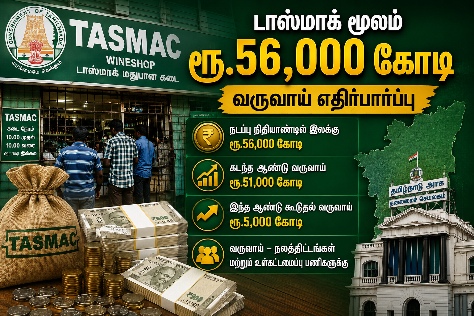 டாஸ்மாக் மூலம் ரூ.56,000 கோடி வருவாய் எதிர்பார்ப்பு